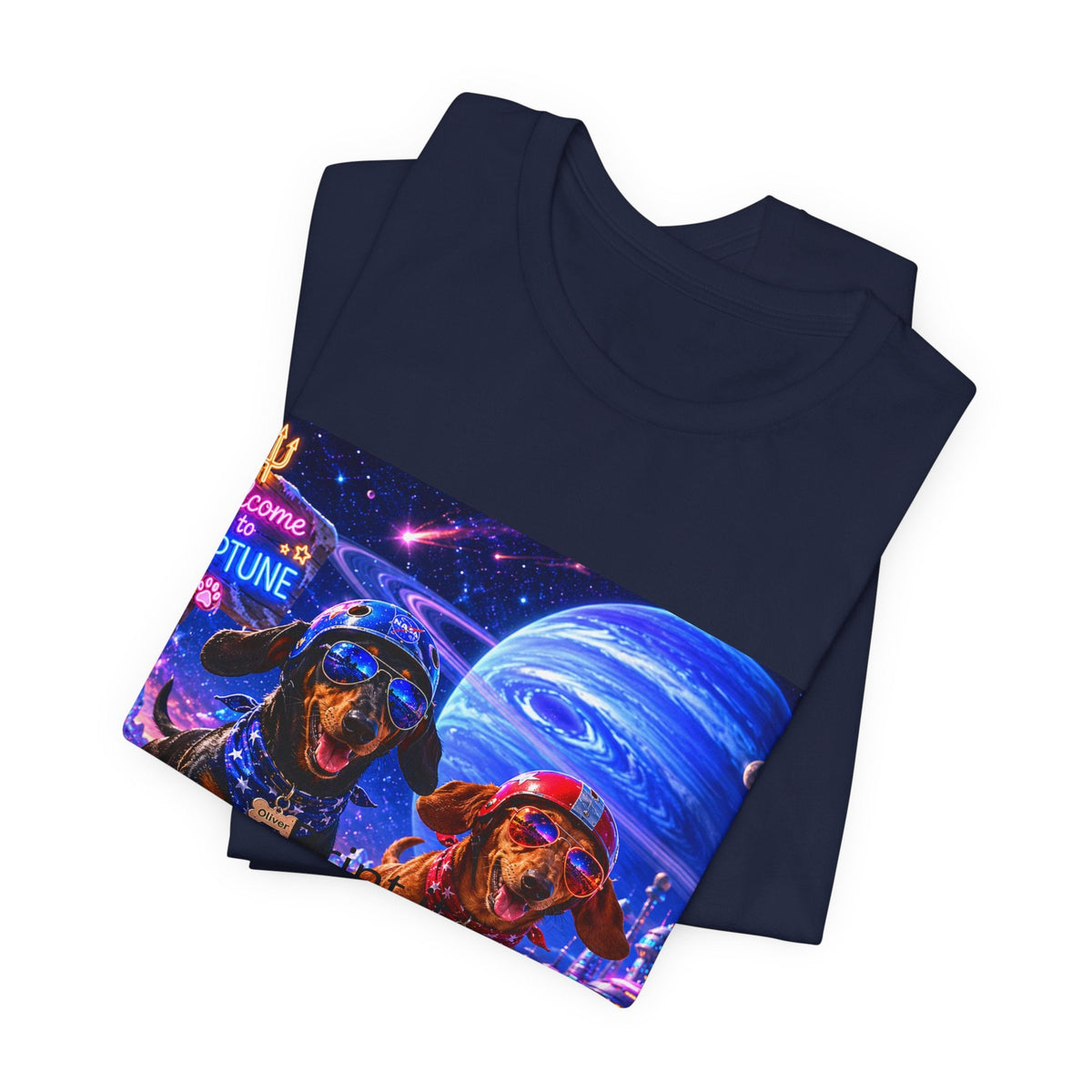 Neon Space Dogs T‑Shirt – "Welcome to Neptune" Retro Sci‑Fi Graphic Tee