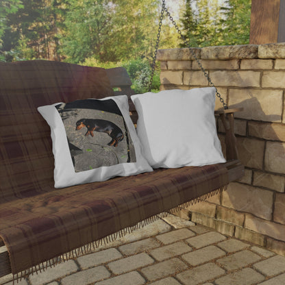 Dachshund Sunbathing Outdoor Pillow – Cute Dog Photo Patio Cushion