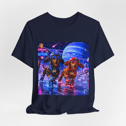 Neon Space Dogs T‑Shirt – "Welcome to Neptune" Retro Sci‑Fi Graphic Tee