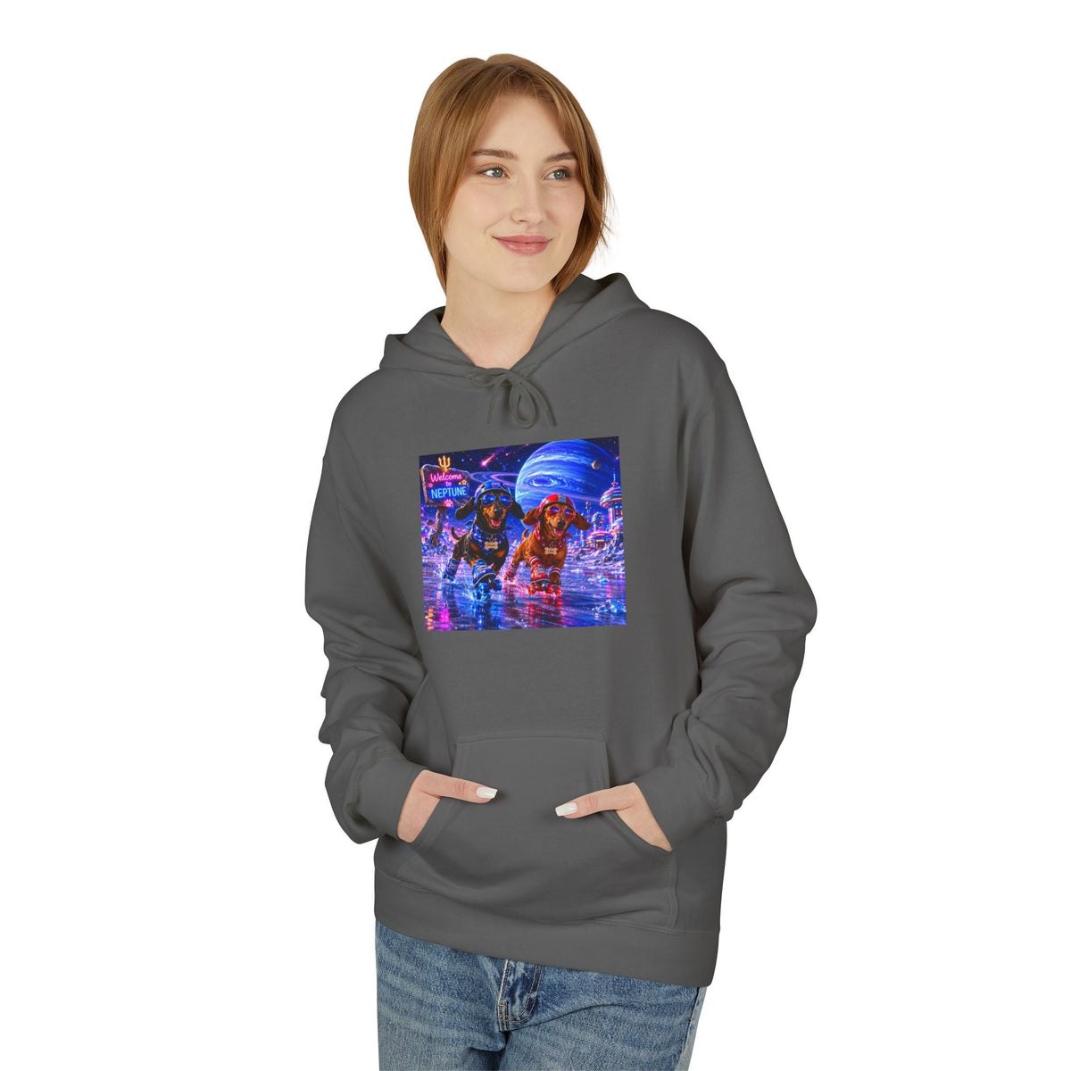 Cyber City Bear Hoodie — Neon Retro Vaporwave Streetwear