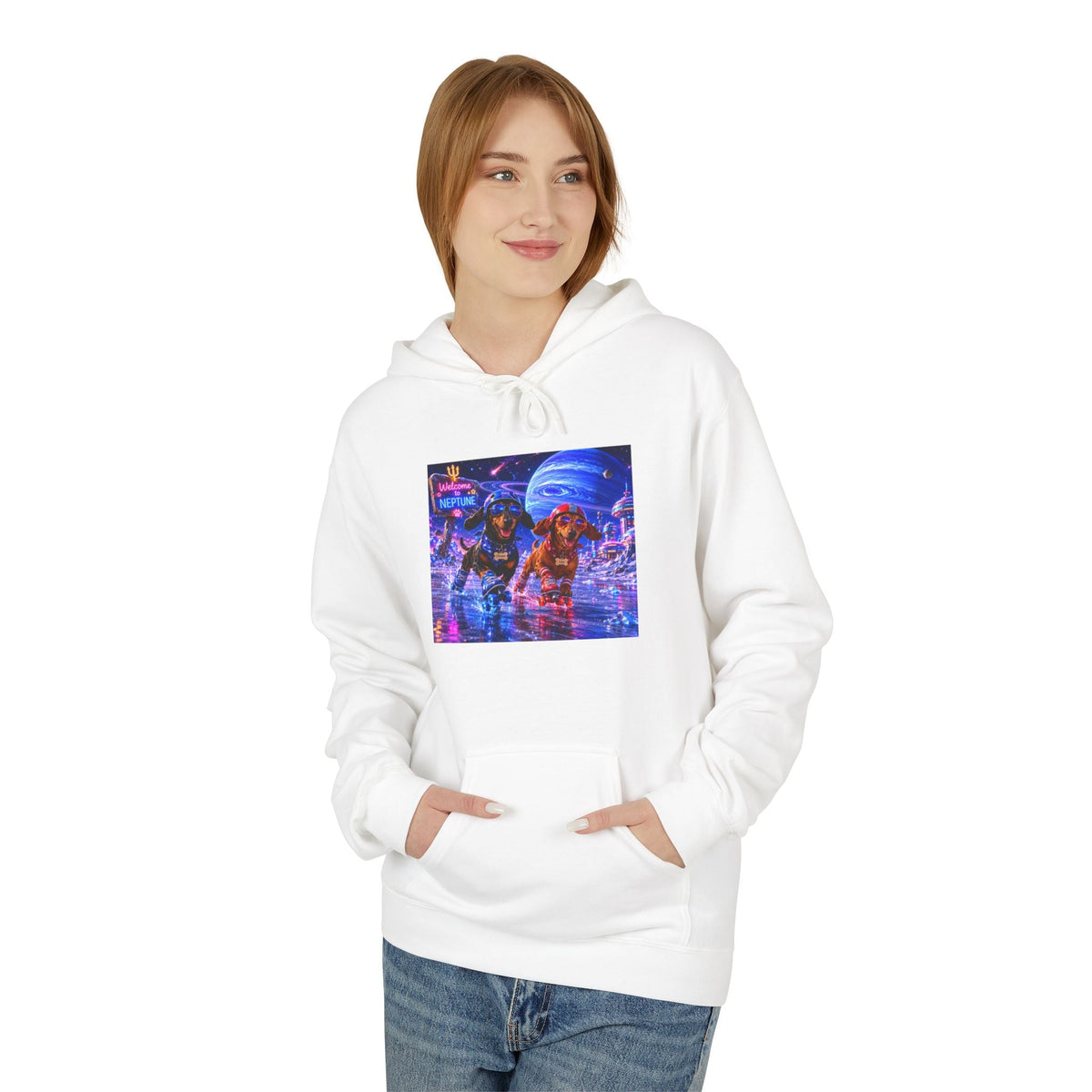 Cyber City Bear Hoodie — Neon Retro Vaporwave Streetwear