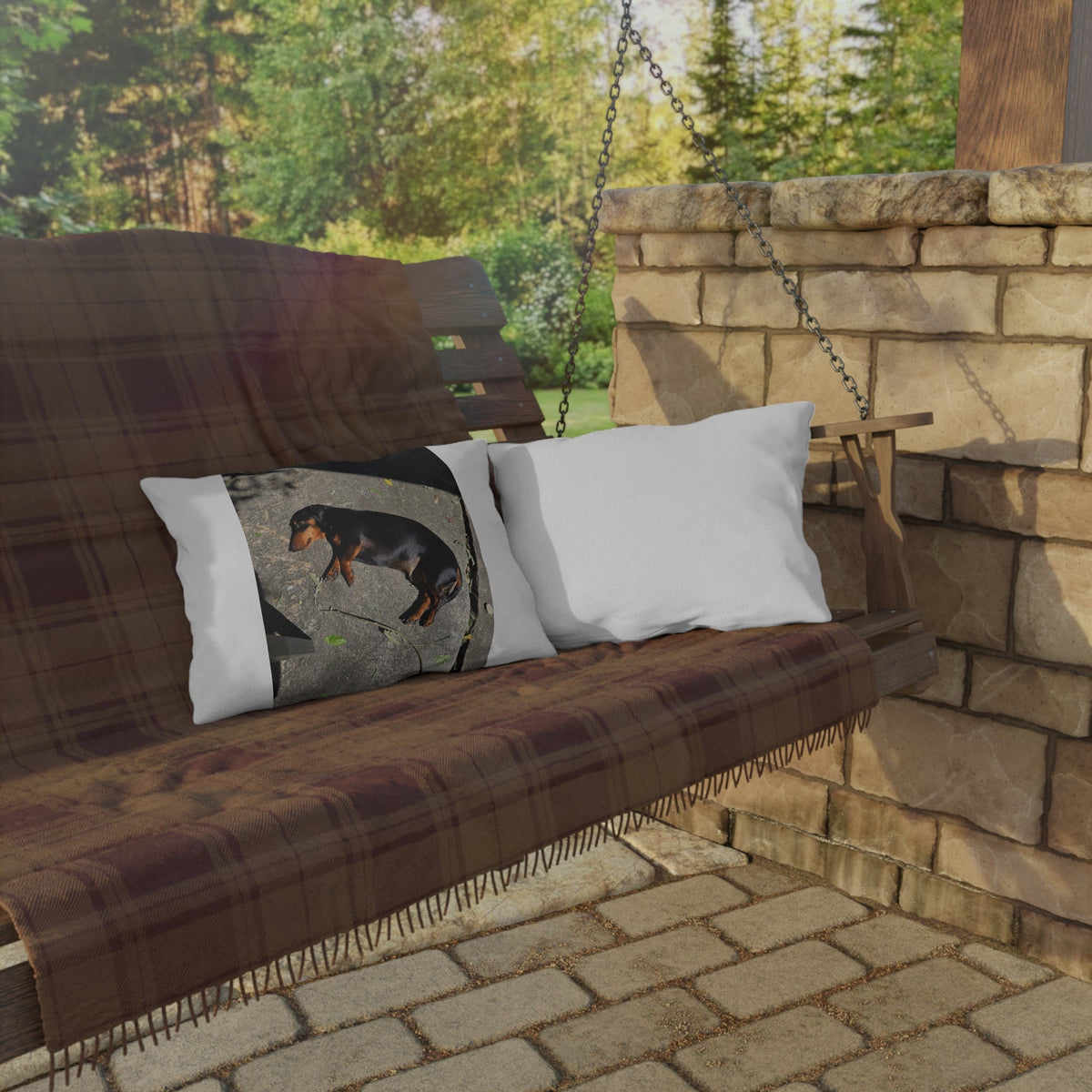 Dachshund Sunbathing Outdoor Pillow – Cute Dog Photo Patio Cushion