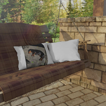 Dachshund Sunbathing Outdoor Pillow – Cute Dog Photo Patio Cushion