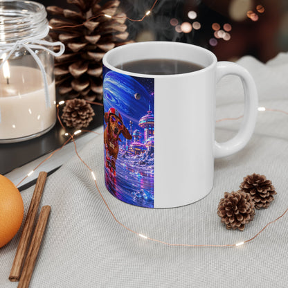 Neon Space Dachshund Mug – Roller Rink Dogs "Welcome to Neptune" 11oz