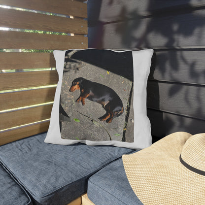 Dachshund Sunbathing Outdoor Pillow – Cute Dog Photo Patio Cushion