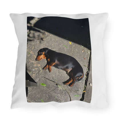 Dachshund Sunbathing Outdoor Pillow – Cute Dog Photo Patio Cushion